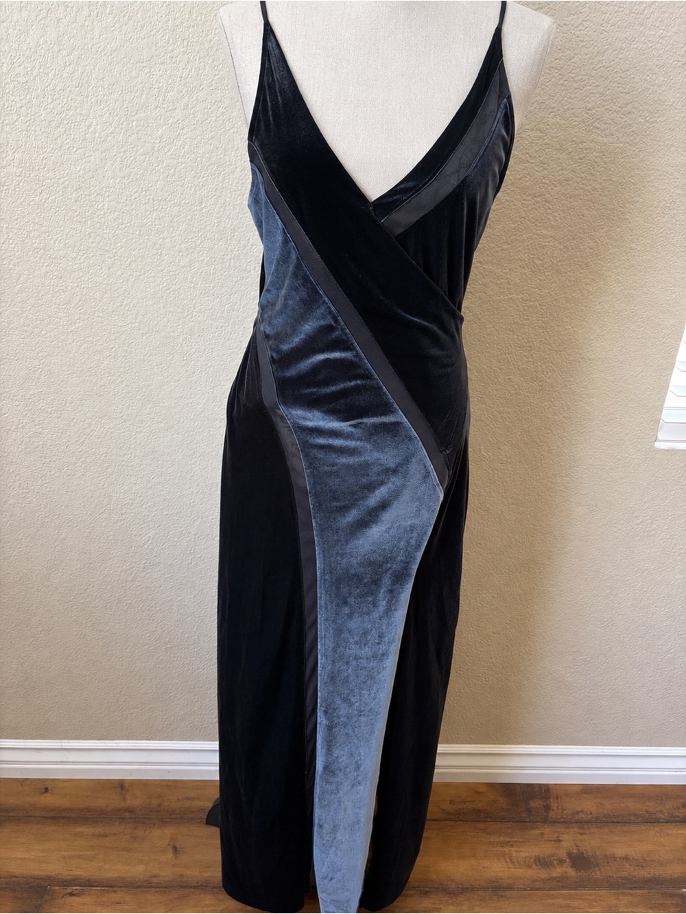 Free People Intimately Ombre Blue Charcoal Spliced Velvet Maxi Dress